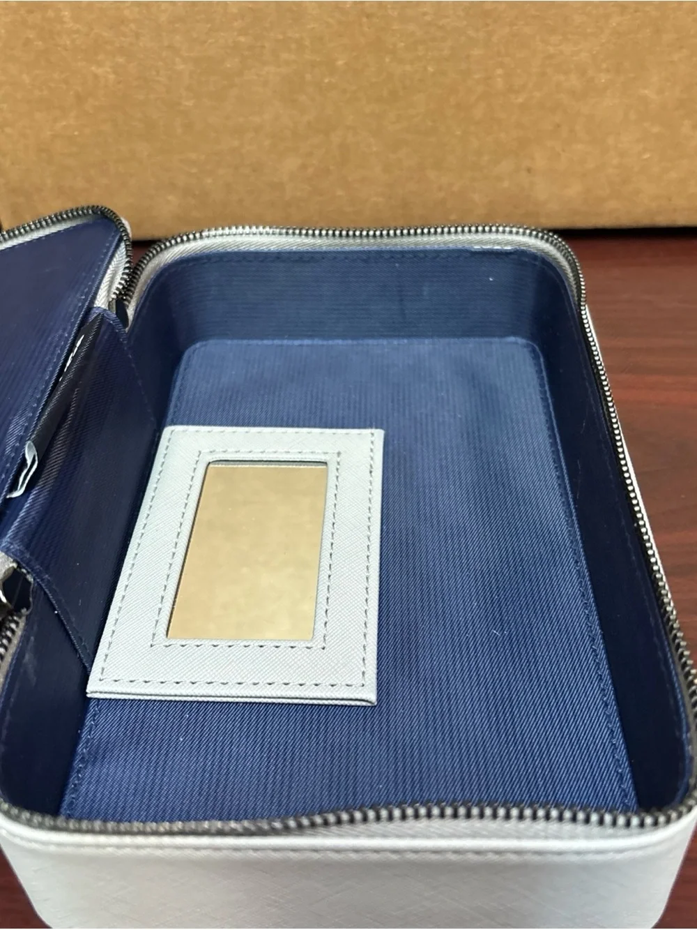 Lufthansa Airlines First Class Leather Amenity Kit Travel Case with Mirror Gray